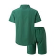 thumbnail image 3 of VBTAPA Men's 2 Piece Summer Outfits Casual Beach Suit Breathable Comfy Cotton Linen Shirts and Shorts Set Solid Color Matching Lounge Sets Army Green S, 3 of 9