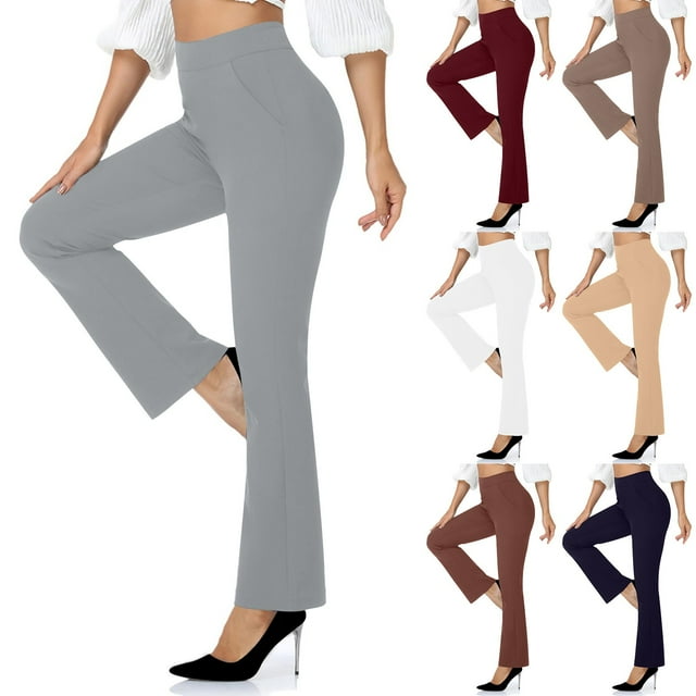 VKOYWKM Pantalon Habillé Taille Haute pour Femmes Extensible Léger Coupe Bootcut Pantalon Décontracté à Enfiler Pantalon de Bureau