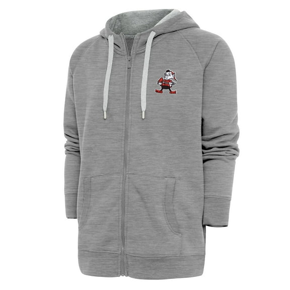 Men's Antigua Heather Gray Cleveland Browns Throwback Logo Victory Full-Zip Hoodie