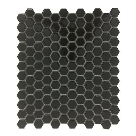 Black Glossy Porcelain Mosaic Hexagon Floor Wall Tile 1 Sheet 10.25