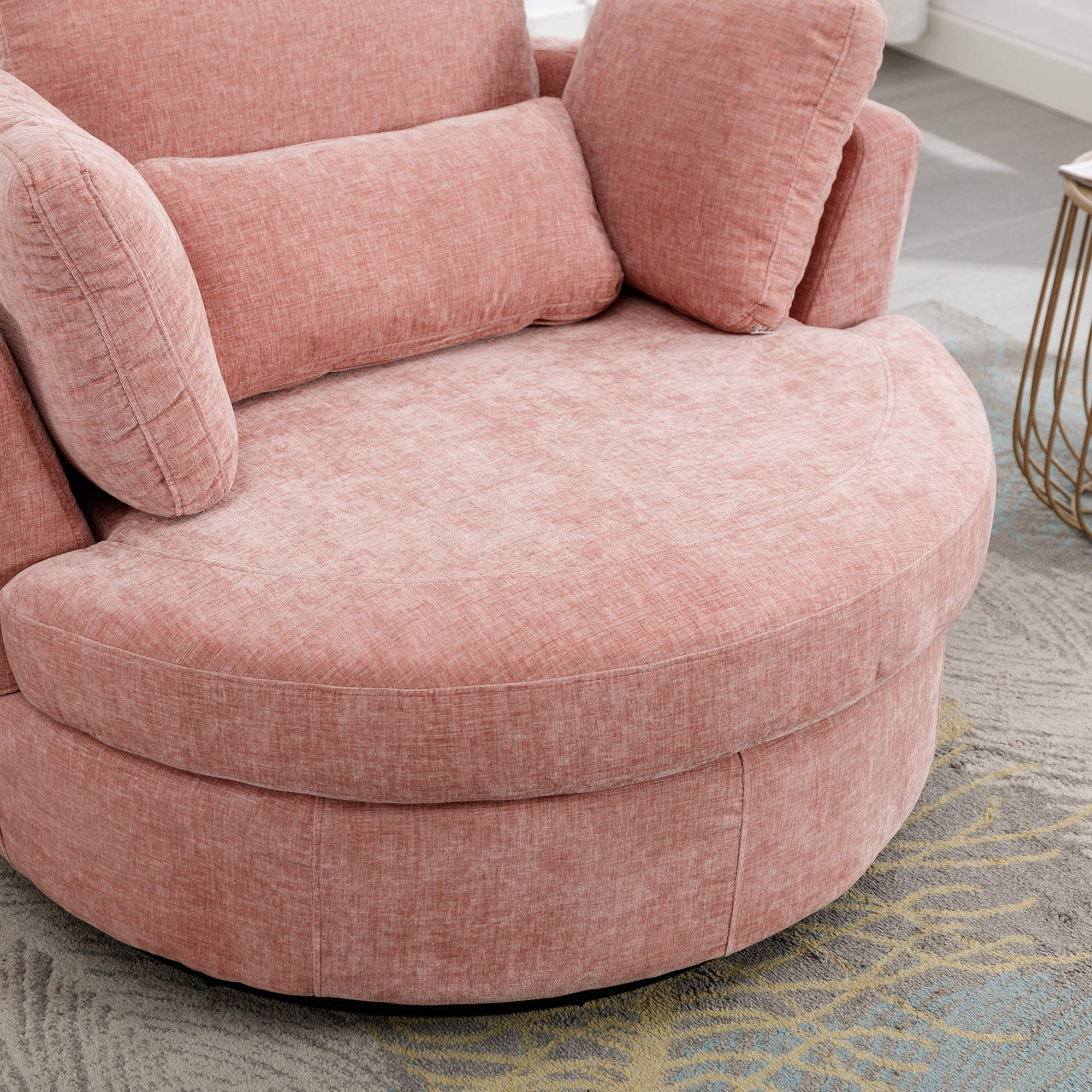 Aukfa 42" Oversized Swivel Accent Chair Barrel Read Chair for Bedroom Living Room, Chenille, Pink