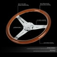 thumbnail image 2 of DNA Motoring FW1505 15" Wood Grain Grip 2" Deep Dish Stainless Steel 3 Spokes Vintage Design Steering Wheel with Horn Button, 2 of 5