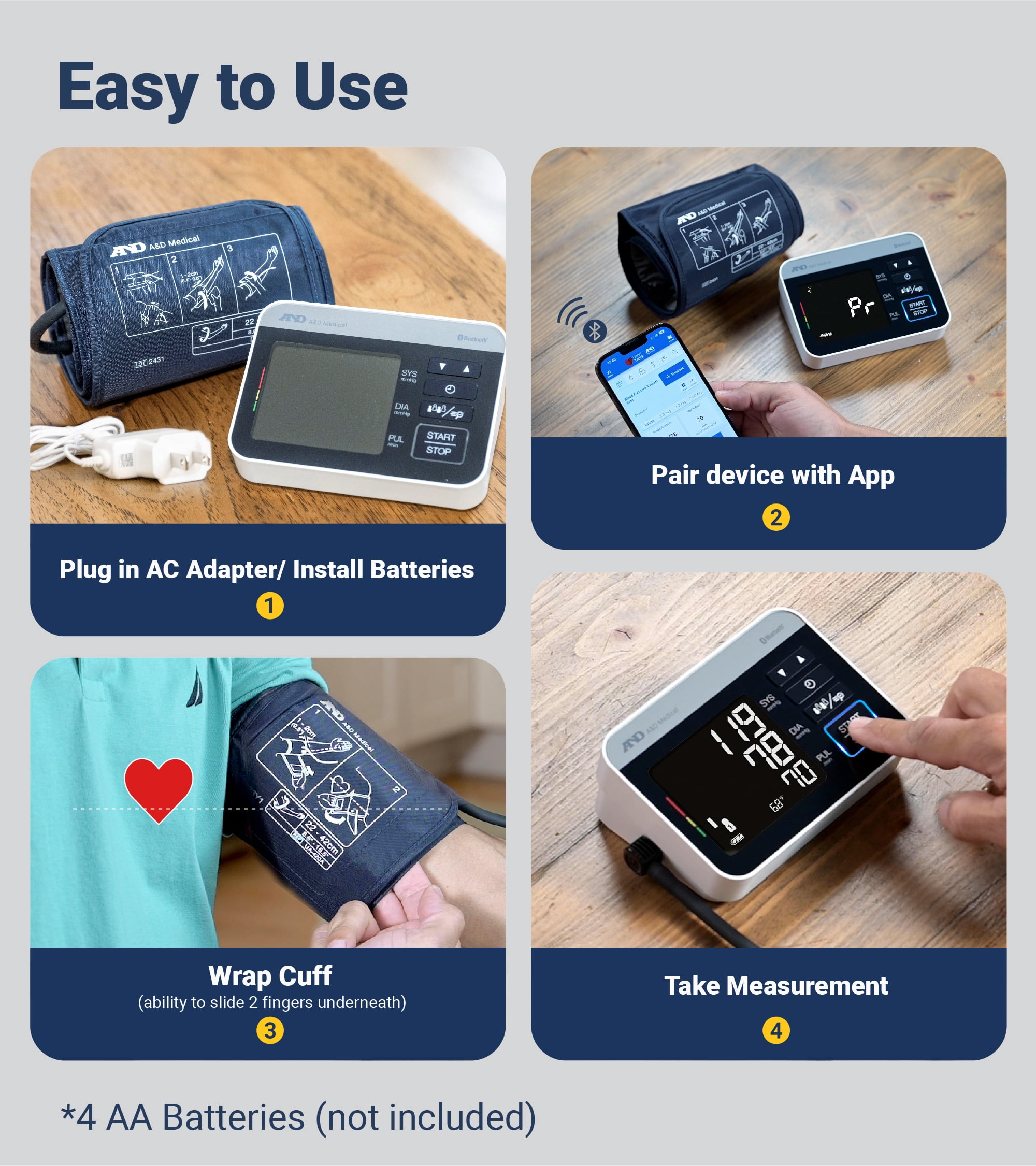 A&D Medical UA-910BLE Bluetooth Heart Rate Detection Upper Arm Blood Pressure Monitor with Bluetooth