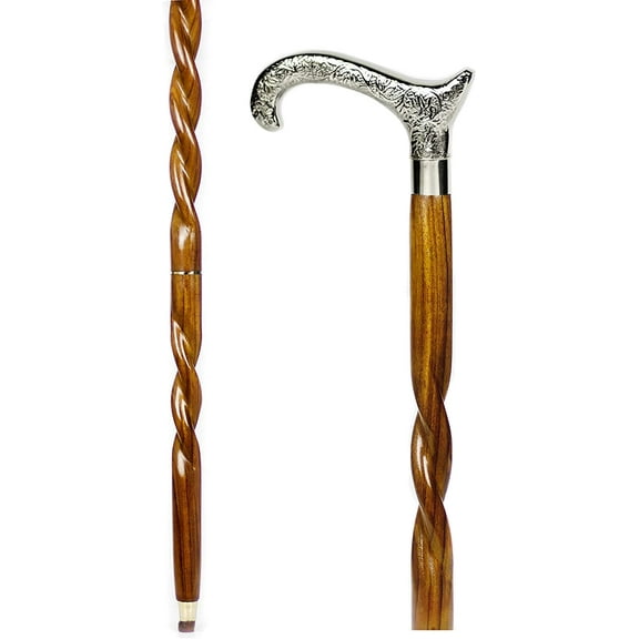 Nagina International Aluminum & Brass Decorative Rosewood Walking Cane | Full Size Walking-Stick for Men & Women (Spiral Wood, Nickel Veil)