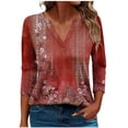 thumbnail image 5 of Womens 3/4 Sleeve T-Shirt Tops V-Neck Casual Striped Print Color Block Loose Trendy Fall Tunic Blouse Tops,Green 2,M, 5 of 5