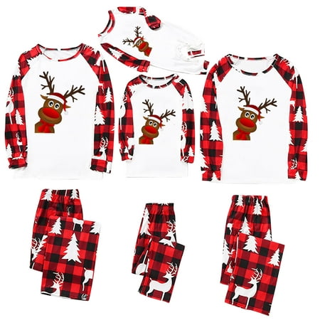 

jsaierl Christmas Pajamas for Family 2022 Xmas Elk Reindeer Merry Christmas Family Pjs 2 Piece Matching Set Soft Holiday Outfits Loungewears For Women Men Kids