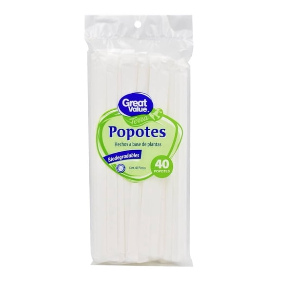 Popotes Great Value biodegradables 40 pzas