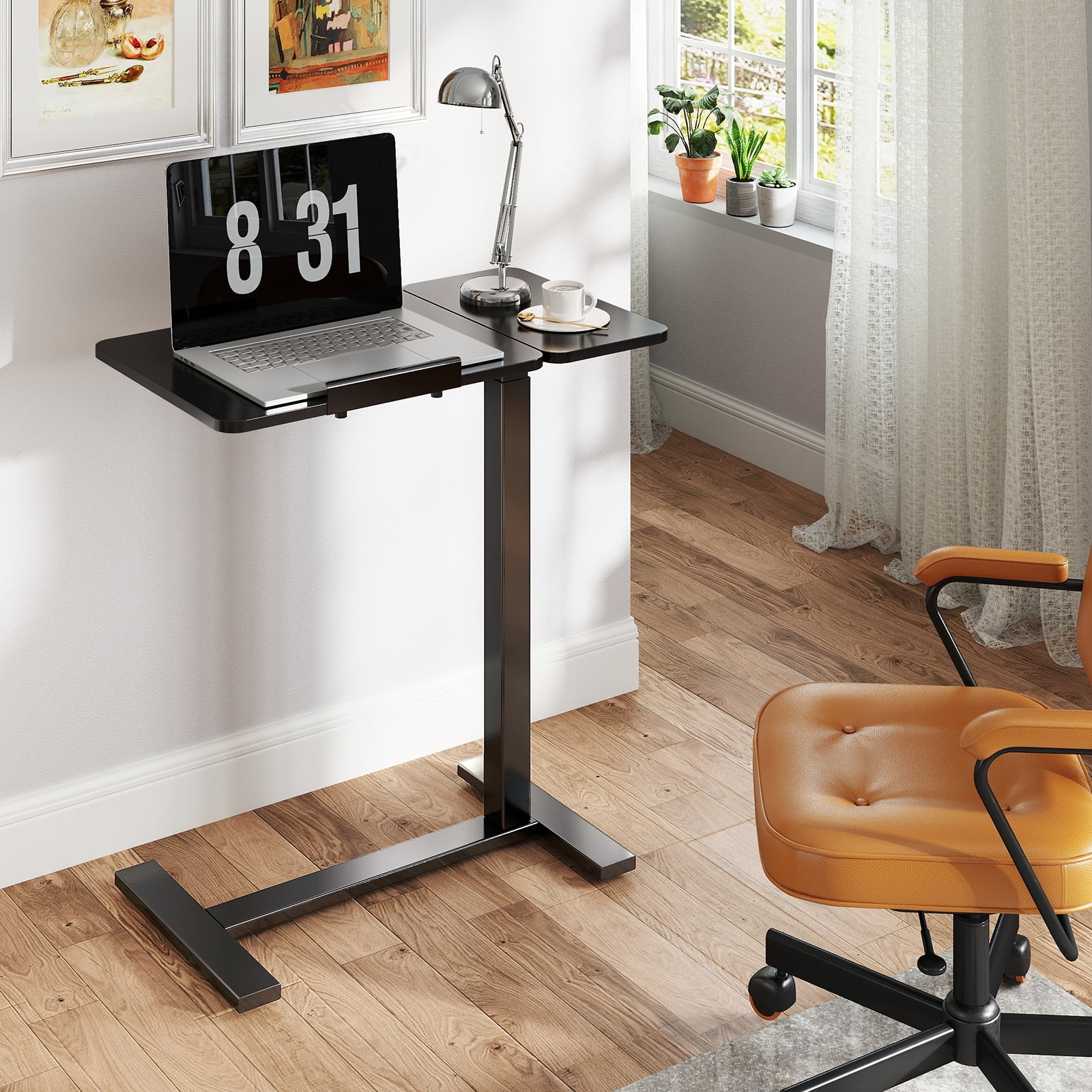 GIANNA Adjustable Overbed Table with Wheels, Mobile Rolling Laptop Desk, Tilting Bedside Table for Laptop, Bed, Sofa, and Office Use, Black