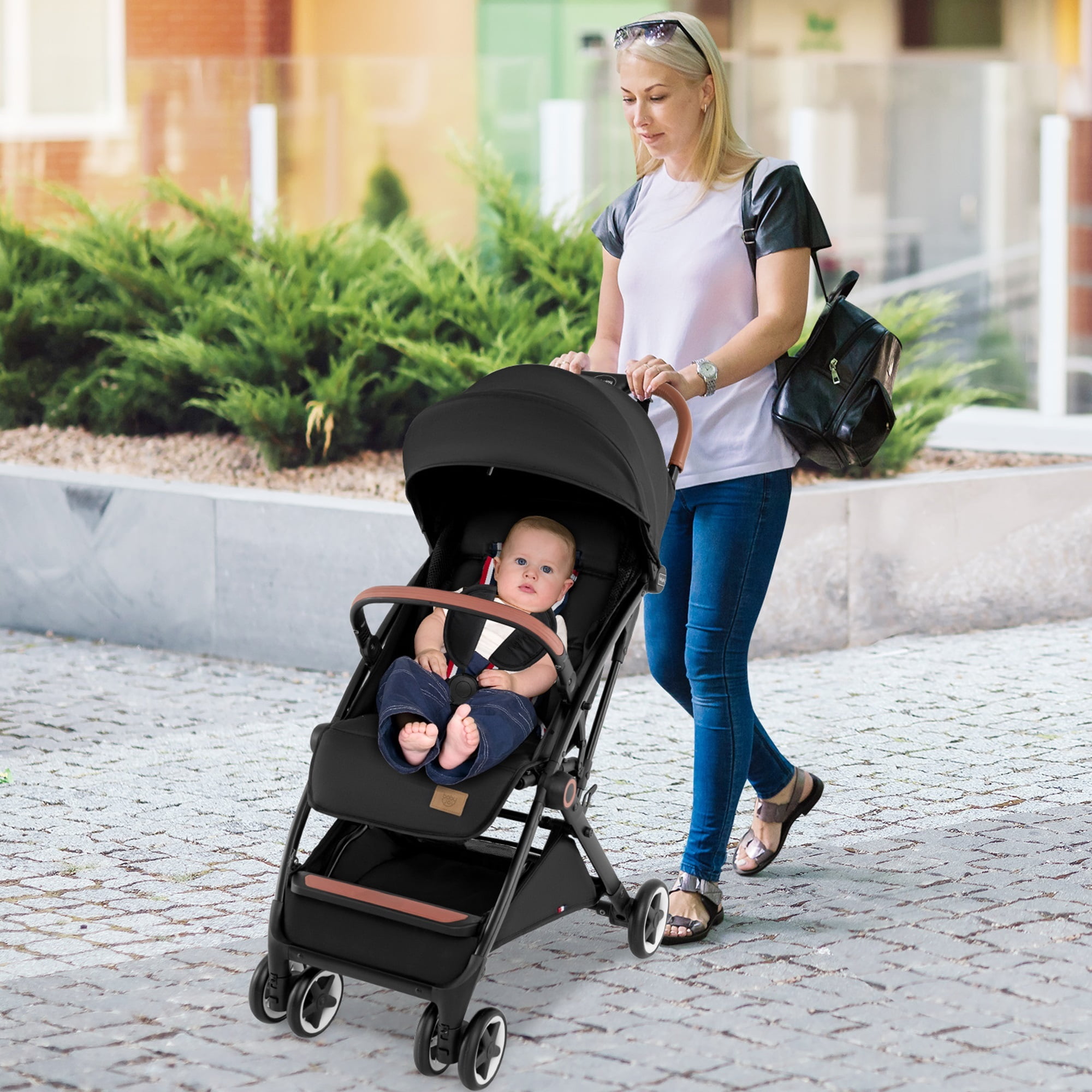 Costway Lightweight Baby Stroller Aluminium Frame with Net for Travel Black