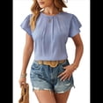 thumbnail image 1 of Blusa Tipo Túnica Holgada Informal Elegante de Verano para Mujer, con Cuello Plisado y Corta Azul XL, 1 of 10