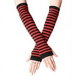 thumbnail image 4 of SDNall Women Striped Long Fingerless Gloves Winter Wrist Arm Hand Warmer Knitted Long Fingerless Gloves Mitten Winter Warmers Fingerless Thumbhole Elastic Long Knitted Party Costume Gloves, 4 of 6