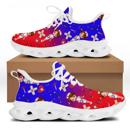

Women Sneakers Gradient Nursing Shoes Cute Cartoon Nurse Doctor Medical Brand Design Lace-up Flats Footwear Mujer