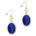 thumbnail image 1 of Delight Jewelry Silvertone Oval - Imitation Cat's Eye - Blue - Goldtone Leaf French Earrings, 1 of 4
