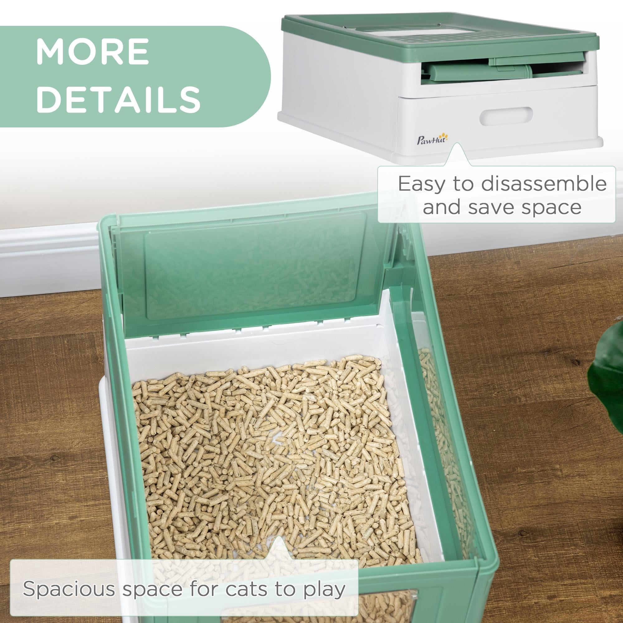 Glavbiku Foldable PP Enclosed Cat Litter Box with Scoop,Portable Cat Litter House with Tray,Green