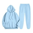 thumbnail image 3 of WTOBBY Women's Fashionable Loose Fit Hoodie and Pants Two-Piece Set, Long Sleeve Casual Outfit for Daily Wear, Comfortable Tracksuit for Women, Perfect for Home Streetwear,Blue L, 3 of 3