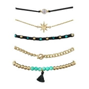 No Boundaries Gold with Blue Celestial Stretch and Chain Bracelets, 5 Pack