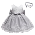 thumbnail image 2 of Azrian Baby Girls Dress Clearance Baby Girls Lace Bowknot&nbsp;Princess Wedding formal&nbsp;Tutu Dress+Headband Set Clothes Gray 3-6 Months, 2 of 9