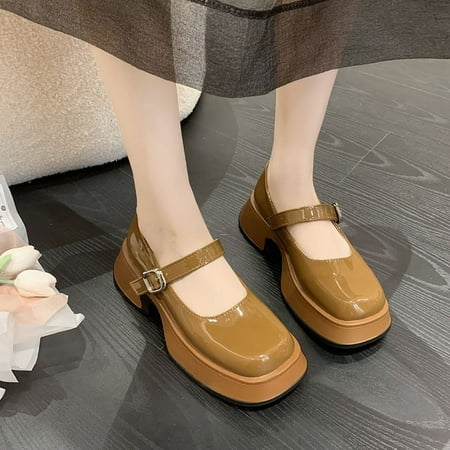 

Japanese Style Single-layer Shoes Women‘s Spring and Autumn New Fashionable All-match Square Toe Autumn and Winter Thick Sole Vintage Height-increasing Mary Jane Small Shoes