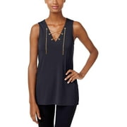MICHAEL Michael Kors Womens Petites Matte Jersey Lace-Up Tank Top