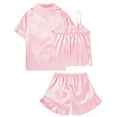 thumbnail image 3 of Aideaone Girls Silk Pajama Sets 3pcs Button Down Kids Satin Pjs set Short Sleeve Sleepwear 6-13 Years, 3 of 8