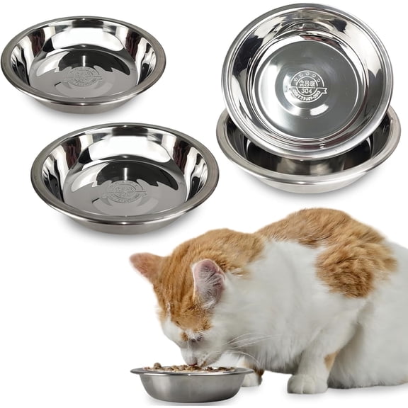 ACDANC 4Pcs Stainless Steel Cat Bowls, 5.5 Inch Whisker Friendly Shallow Cat Food Bowls, Small Metal Pet Dish for Kittens Indoor Cats, Replacement Plates for Elevated Feeder Stands