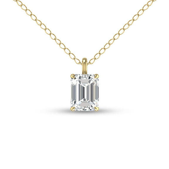 SZUL Women's Lab Grown 1 Carat Emerald Solitaire Diamond Pendant in 14K Yellow Gold