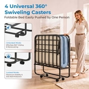 Mjkone Folding Bed with Mattress,75 x 31Rollaway Bed for Adults with Dust Cover,Twin Size Foldable Bed with Lockable Wheels for Small Space
