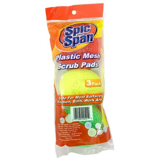 Spic And Span Plastic Mesh Scrub Pads, 3 ea
