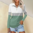 thumbnail image 2 of WTOBBY Women's Retro Print Polo Shirt - Long Sleeve Casual V-Neck Zipper Detail Tops for Women, Spring Fall Fashion Comfort Stretch Fabric,Mint Green M, 2 of 7