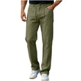 thumbnail image 1 of Nuoqisi Men's Casual Solid Color Linen Drawstring Button Long Pants - Breathable Trousers for Relaxed Summer Wear, 1 of 7