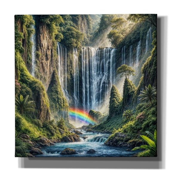 Epic Graffiti 'Majestic Waterfall With Rainbow' by Rey Klimt Canvas Wall Art, 37" x 37"