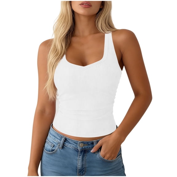 Posijego Womens Tank Tops Ribbed Scoop Neck Summer Sleeveless Tops Slim Basic Tees Stretch Undershirts for Women