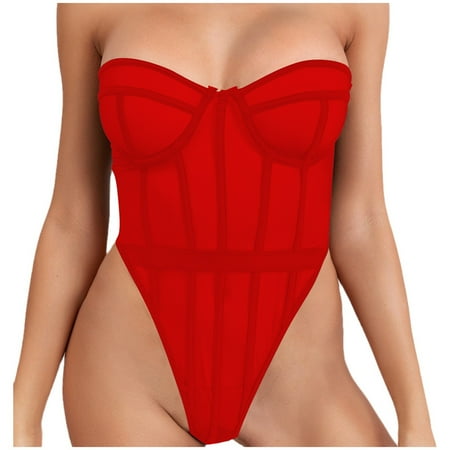 

Hfolob Women Lingerie Ladies Fashion Sexy Strapless Mesh Transparent Solid Color Strap Underwear Exotic Lingerie