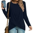 thumbnail image 2 of Annhoo Womens Long Sleeve Tops Elegant Cross Front Round Neck Shirts Fall Casual Loose Going out Blouses for Leggings, 2 of 7