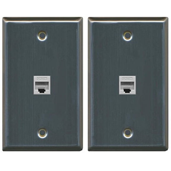 (2 Pack) RiteAV 1 Port Cat5e Rj45 Ethernet Wall Plate Stainless Steel