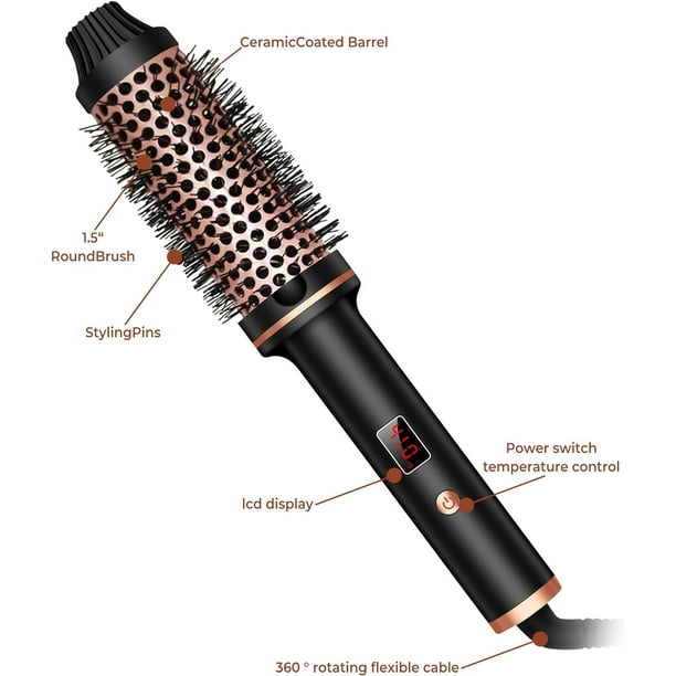 LAICAIW Thermal Brush 1.5 in Curling Brush Curling Iron Heated Curling Brush Volumizing Brush Ceramic Tourmaline Ionic Curling Comb 110 240V Travel Curling Iron LCD Display 10 Temperatures Heated Ro W...