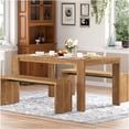 thumbnail image 3 of JERFIT 3-Piece Farmhouse Dining Table Set with 2 Benches, Rustic Natural Wood Finish for Kitchen, Dining Room, Breakfast Nook, 3 of 10
