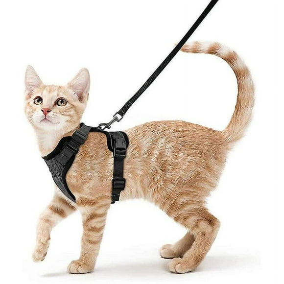 Scat Harness Small Dog Leash Adjustable Kitten Harness Black Reflective Cat Harness Collar Breathable Vest For Rabbit, European Cat, Maine Coon, Persi