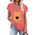 thumbnail image 2 of Pompotops Femmes Été V-Cou Tournesol Imprimé Tops T-Shirts Casual Pétale Manches Chemisier, 2 of 5