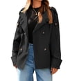 thumbnail image 5 of Double Breasted Women Long Sleeved Casual Trench Coat Lapel Jacket, 5 of 6