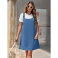 thumbnail image 4 of Women Sleeveless Denim Overall Dress Adjustable Strap Pockets Casual A‑Line Mini Dress, 4 of 6