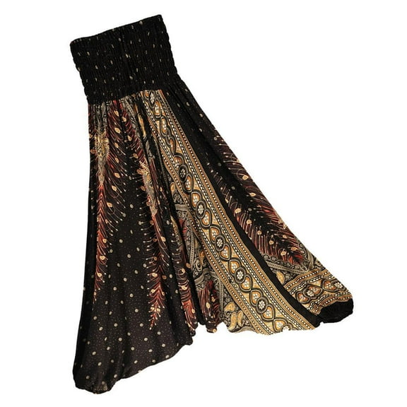 Women's Floral Print Harem Pants Boho Yoga Pants Long Beach Pants Black