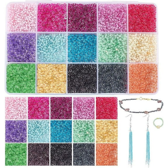 12000pcs 12/0 Glass Seed Beads 15 Colors Pony Beads 2mm Tiny Seed Beads Transparent Silver Lined Seed Beads Mini Spacer Beads for Jewelry Necklace Bracelet Earring Making 0.8mm Hole