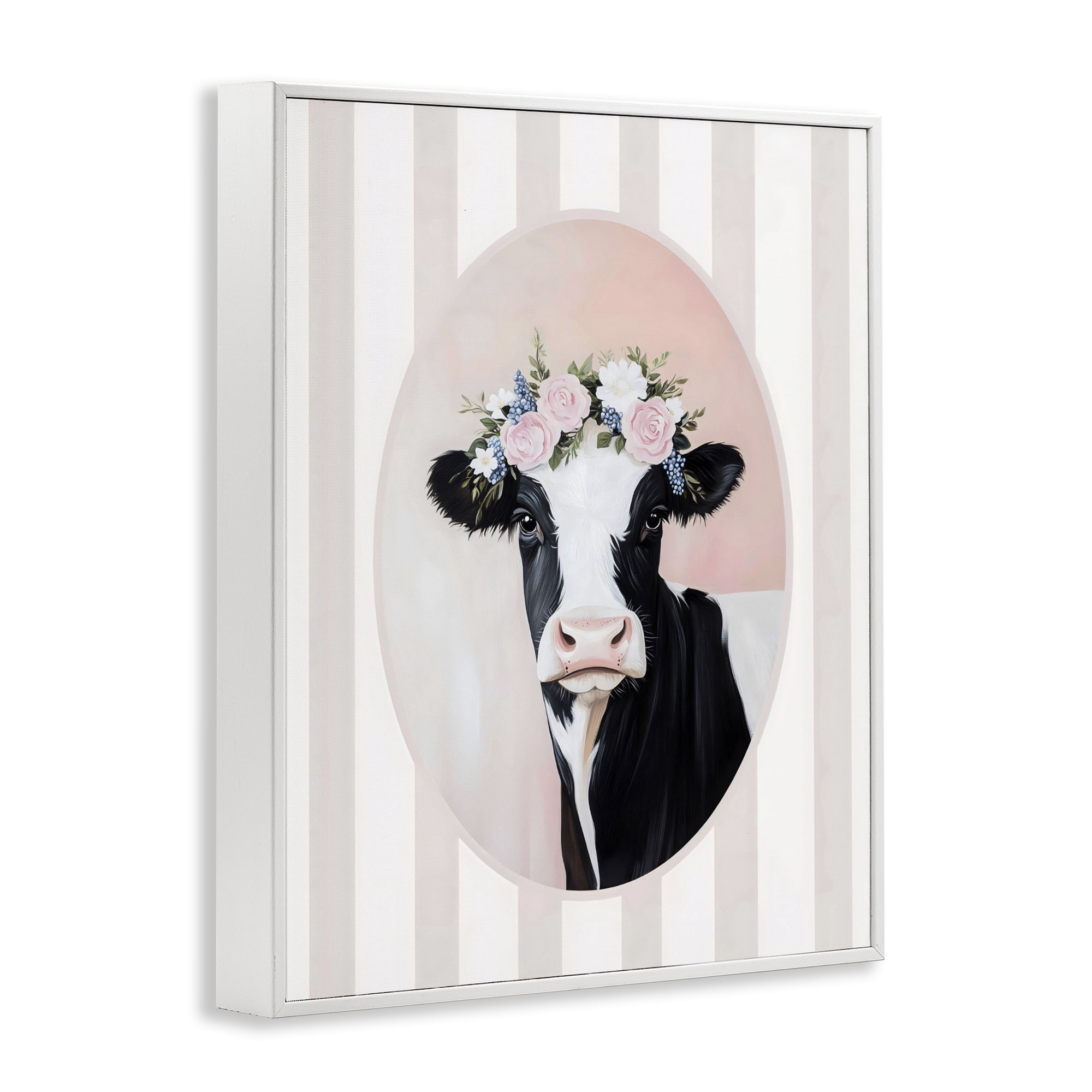 Stupell Industries Soft Cow with Floral Crown White Framed Giclee Art, design by Arlington Prints