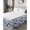 thumbnail image 4 of Blue Flower Wrap Around Bed Skirts for Queen Bed 18" Drop,Bed Skirt with Adjustable Elastic Belt Dust Ruffle Bed Valance for Bedroom Hotel Vintage Ink Rose Floral Spring Botanical Bed Frame Cover, 4 of 7