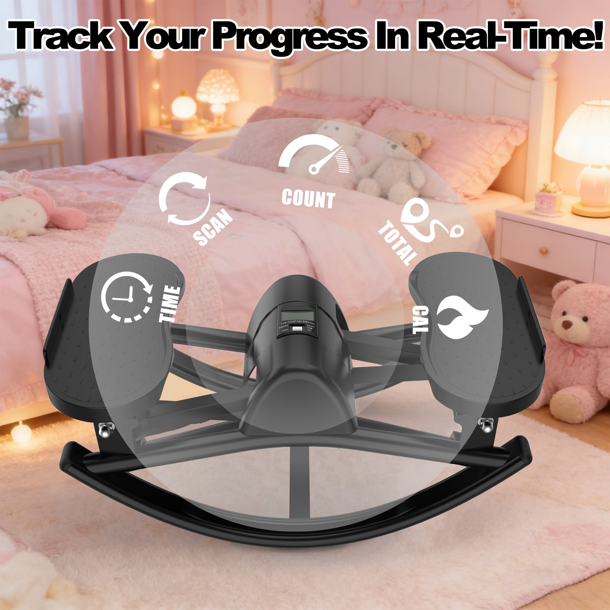 Kdymod Lateral Stepper for Exercise-Rocking Stepper Machine with Resistance Bands & Anti-Slip Mat and LCD Monitor, Professional Stair Stepper for Home Workout,Black