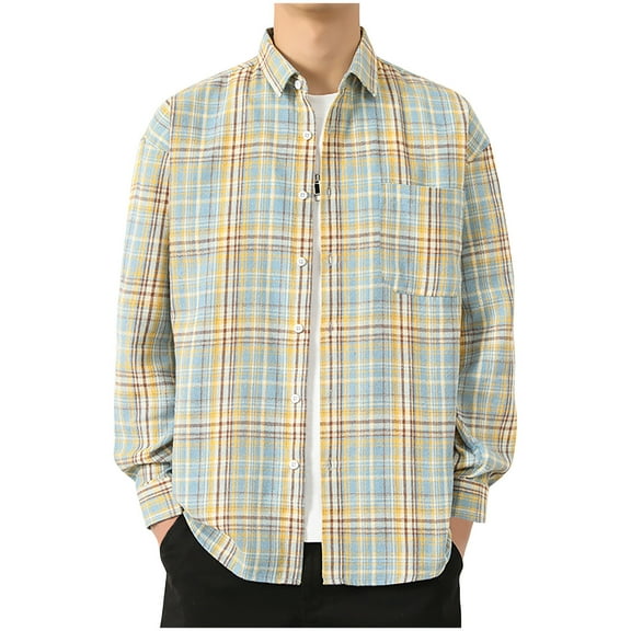 KyCheLot Men's Casual Shirts Button down Plaid Flannel Long Sleeve Spring Fall Dress Shirt with Pocket Work