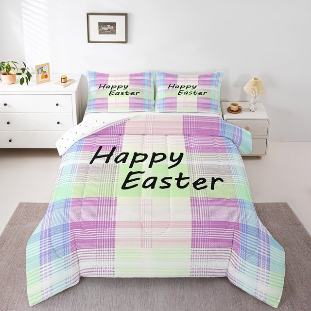 Erosebridal Ensembles de Couettes Joyeuses Pâques Format Simple, Couettes et Duvets Rustiques de Festival, Insert de Couette Réversible à Carreaux Buffalo Coloré, Décoration de Chambre Super Douillette, 2 Pcs