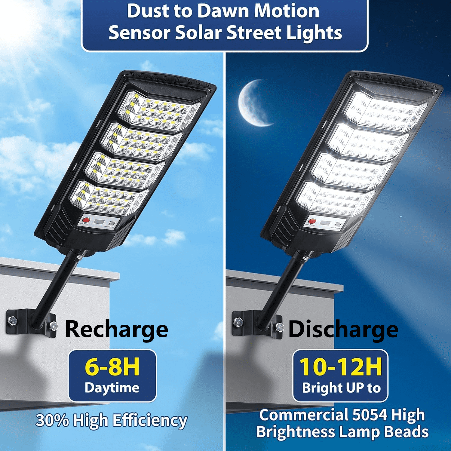 Solar Street Light Solar Security Flood Lights Pole Barn Commercial Parking Lot Lights Outdoor Dusk to Dawn LED Solar Light Motion Sensor Remote Control