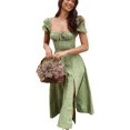 thumbnail image 1 of HAHDAXIA Women Puff Sleeve Split Maxi Dress Square Collar Ruffle Floral Boho Dresses Cottagecore Backless Sundress, 1 of 6